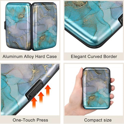 Mini RFID Aluminum Wallet Credit Cards Holder Business Card Case Metal ID Case for Men Women（Blue Purple Marble - color: Blue Purple Marble