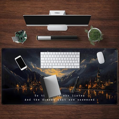 Starry Night Mountain Desk Pad Mat Moon Oil Painting XXL Black Mouse Pad for Gaming Deskpad, Aesthetic Moon and Stars Mousepad Xxl for Laptop Computer Mouse Game Keyboard Mat, 31.5 X 15.8 In - color: Night Castle