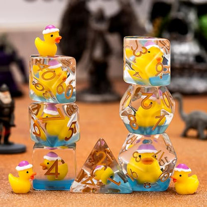 Duck DND Resin Dice Set, Polyhedral D&D Christmas Duck Inclusion Dice for Dungeons and Dragons MTG RPG - color: Christmas Duck