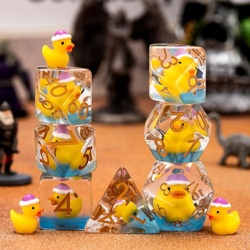 Duck DND Resin Dice Set, Polyhedral D&D Christmas Duck Inclusion Dice for Dungeons and Dragons MTG RPG - color: Christmas Duck