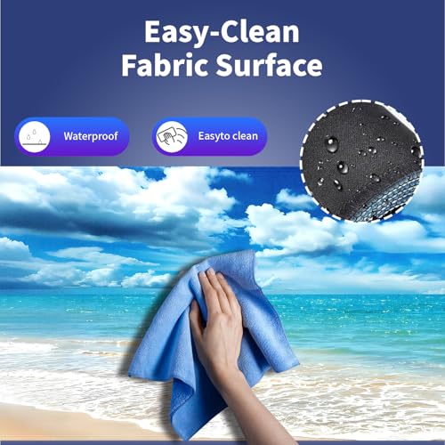 Tranquil Coastal Beach Large Mouse Pad, Blue Ocean Puffy Clouds Desk Mat | Nature Sean Scenery, 31.5" x 11.8", XXL Gaming/Office Durable Stitched Keyboard Mat, Smooth Surface Anti-Slip Base - color: Clear Blue Beach Scene