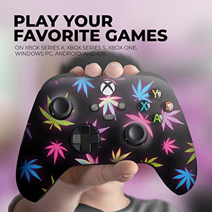 DreamController Neon Weed Custom X-box Controller Wireless compatible with X-box One/Series X/S Proudly Customized in USA with Permanent HYDRO-DIP Printing(NOT JUST A SKIN) (MODDED) - color: Neon Weed, size: Modded - Front & Back Print
