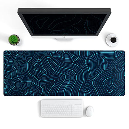 Ovenbird Gaming Mouse Pad with Stitched Edges, Topographic Map Blue Extended XL Mousepad with Anti-Slip Base, Cool Large Mouse Pad for Desk, 31.5 x 11.8 in, Blue - color: Blue Topo, size: Extended