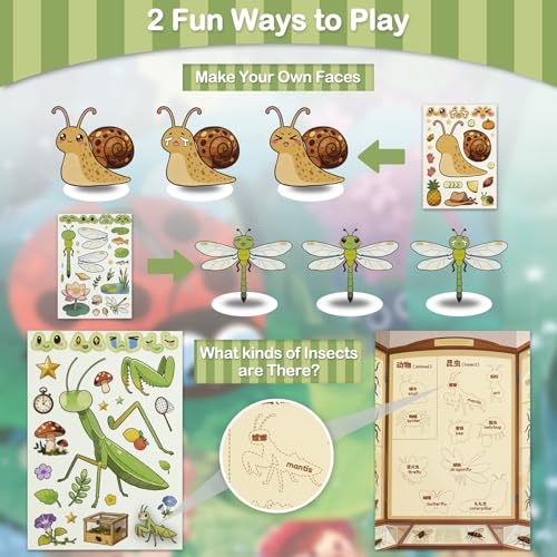 Make Your Own Insect Sticker Book, 10 Bug Stickers Sheets and 1 Scene Card, Spring Crafts for Kids Party Favors and Preschool Activities, Mix and Match for Water Bottles, Gifts, Cards - style: Insect