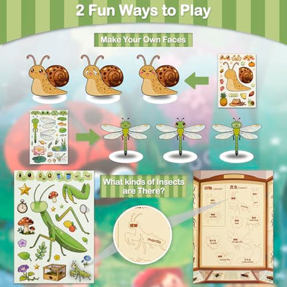 Make Your Own Insect Sticker Book, 10 Bug Stickers Sheets and 1 Scene Card, Spring Crafts for Kids Party Favors and Preschool Activities, Mix and Match for Water Bottles, Gifts, Cards - style: Insect