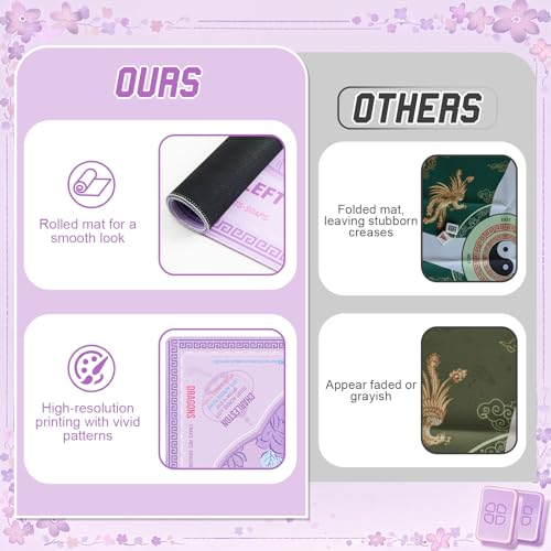 Soulchen Flower Purple American Mahjong Mat for Table with Rules, No Creases, Ships Rolled, 31.5 x 31.5 Non-Slip Noise Reduction Gaming Mat with Carrying Bag for Poker Card Board - color: Purple