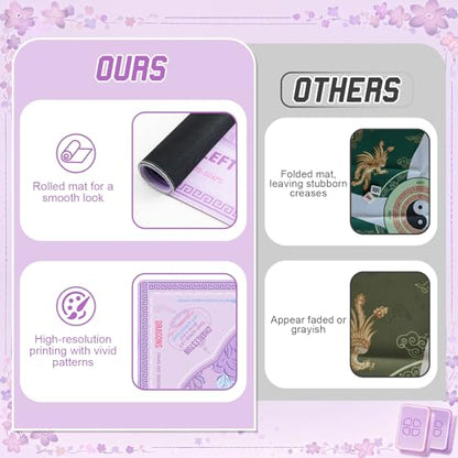 Soulchen Flower Purple American Mahjong Mat for Table with Rules, No Creases, Ships Rolled, 31.5 x 31.5 Non-Slip Noise Reduction Gaming Mat with Carrying Bag for Poker Card Board - color: Purple