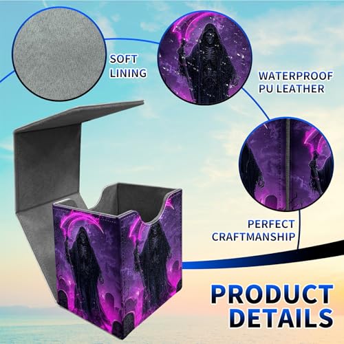 Purple Skull Card Deck Box, MTG Commander Deck Box Card Deck Case for Trading Cards, 100+ Sleeved Cards with PU Leather Magnetic Card Storage Box for TCG CCG Magic Cards - color: Card Deck Box-584