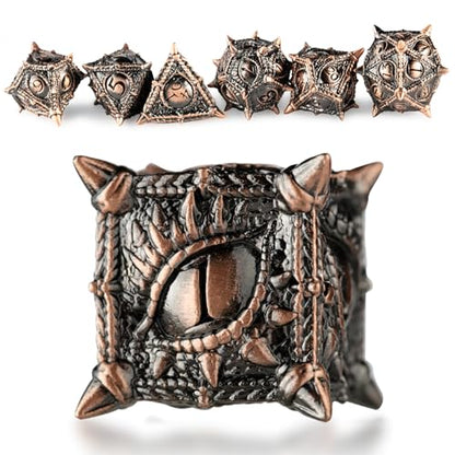 Surpass Metal DND Dice Set - Polyhedral Dragon Eye Dice for Dungeons and Dragons, RPG, Role Playing Games, Pathfinder (Red Copper) - color: Red Copper