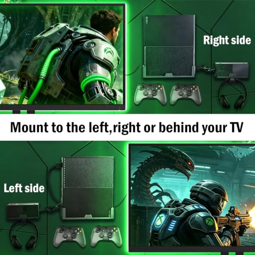 BracNova Wall Mount for Xbox One,Steel Wall Mount Kit for Xbox One Original and Power Brick Mount-Xbox One Stand with 3 Detachable Controller Holder and Headphone Hook