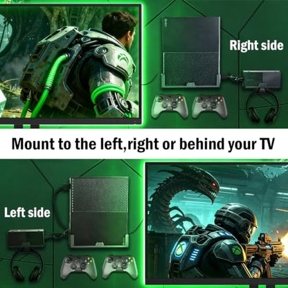 BracNova Wall Mount for Xbox One,Steel Wall Mount Kit for Xbox One Original and Power Brick Mount-Xbox One Stand with 3 Detachable Controller Holder and Headphone Hook
