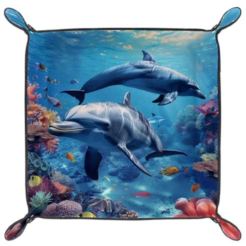 Ocean Dolphins Dice Tray Dice Rolling Tray Folding Dice Holder for Dice Games, Like RPG, DND and Other Table Games - color: Multi 3