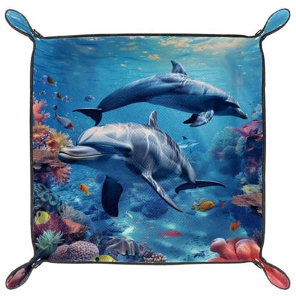 Ocean Dolphins Dice Tray Dice Rolling Tray Folding Dice Holder for Dice Games, Like RPG, DND and Other Table Games - color: Multi 3