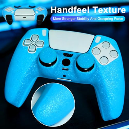 Blue Glitter Silicone Protective Case for PS5 Controller, Sparkly Bling Soft Cover Skins, Includes 8-in-1 Glitter Thumb Grip Caps + 2 Cat Paw Caps – Shockproof Dustproof Anti-Slip - color: Blue
