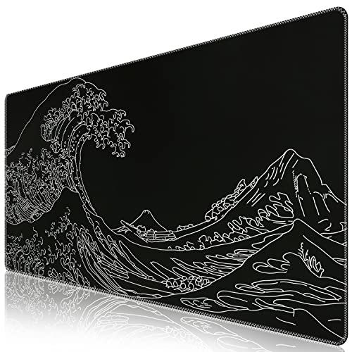 iCasso Mousepad,Gaming Mouse Pad,Black Wave of Kanagawa | Large Desk Mat,Big Rubber Base Mouse Mat with Stitched Edges,Computer Keyboard Desk Pad for Work Office Home - color: Black Wave of Kanagawa