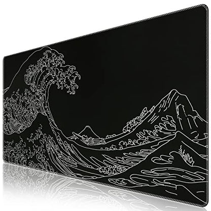 iCasso Mousepad,Gaming Mouse Pad,Black Wave of Kanagawa | Large Desk Mat,Big Rubber Base Mouse Mat with Stitched Edges,Computer Keyboard Desk Pad for Work Office Home - color: Black Wave of Kanagawa