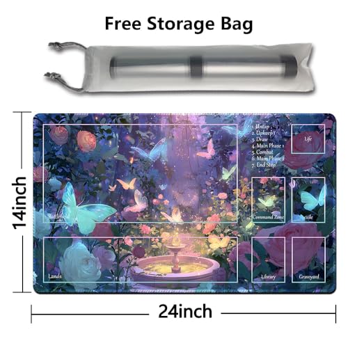 MTG Playmat 24x14 Inch | Optional Game Zone Layout | Non-Slip Rubber Base | Stitched Edges | Includes Free Storage Bag | for TCG, Board Games, and Desk Use(Bloomheart,with Zone) - color: Bloomheart, style: With zone