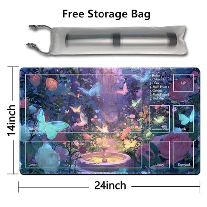 MTG Playmat 24x14 Inch | Optional Game Zone Layout | Non-Slip Rubber Base | Stitched Edges | Includes Free Storage Bag | for TCG, Board Games, and Desk Use(Bloomheart,with Zone) - color: Bloomheart, style: With zone