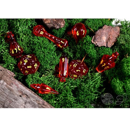 PolyHero Wizard Dice Set – Dragonfire | Polyheadral Shaped Dice for D&D & RPG - Role Playing Games | 8-Piece Themed Set, Unique Gift for Tabletop Gamers - color: Dragonfire