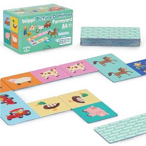 boppi Dominoes Set Picture Game for Toddlers - Colourful Farmyard Animal Themed Montessori/STEM Dominoes for Children - Games for 3 Year Olds and Up - style: Farmyard Animals