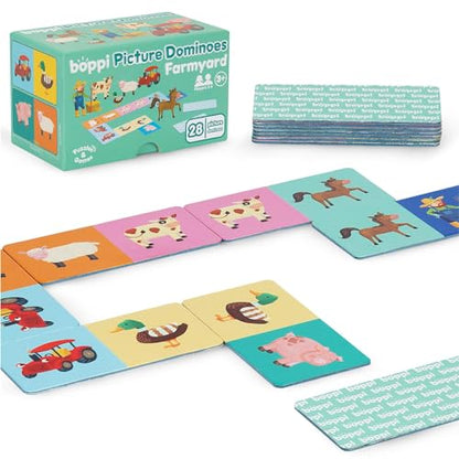boppi Dominoes Set Picture Game for Toddlers - Colourful Farmyard Animal Themed Montessori/STEM Dominoes for Children - Games for 3 Year Olds and Up - style: Farmyard Animals