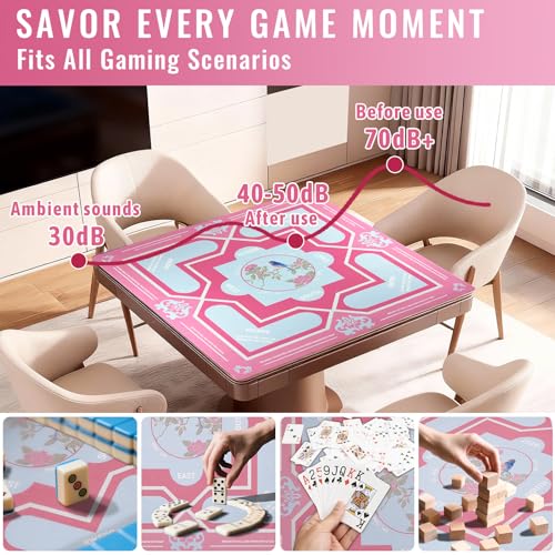 Mahjong Mat 31.5 * 31.5 Inch Non-Slip Noise Reduction, American Mahjong Mat for Table with Bag, Waterproof Surface Mah Jongg Mats for Poker, Card, Dominoes, Board & Tile Games - color: Pink