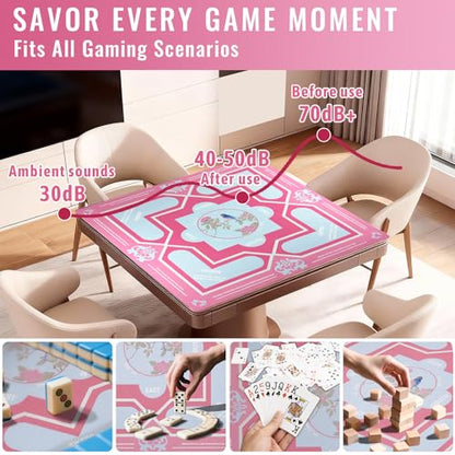 Mahjong Mat 31.5 * 31.5 Inch Non-Slip Noise Reduction, American Mahjong Mat for Table with Bag, Waterproof Surface Mah Jongg Mats for Poker, Card, Dominoes, Board & Tile Games - color: Pink