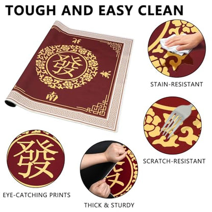 Mahjong Mat with Carrying Bag and 3 Dice, 31.5" X 31.5" Noise Reduction Mahjong Table Cover, Mahjong Lovers Gifts Non Slip Gaming Mat for Board Tile Games Poker Card Dominoes Party Family Game Nights - color: A03