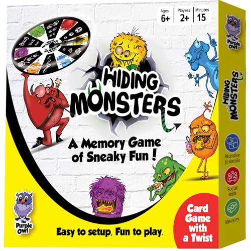 Hiding Monsters Award Winning Memory Games for Kids Ages 4-8. Spinner Wheel | Award-winning memory game with a spinner wheel. Easy to learn, high replay, fun for kids and families. Matching game - style: Hiding Monsters