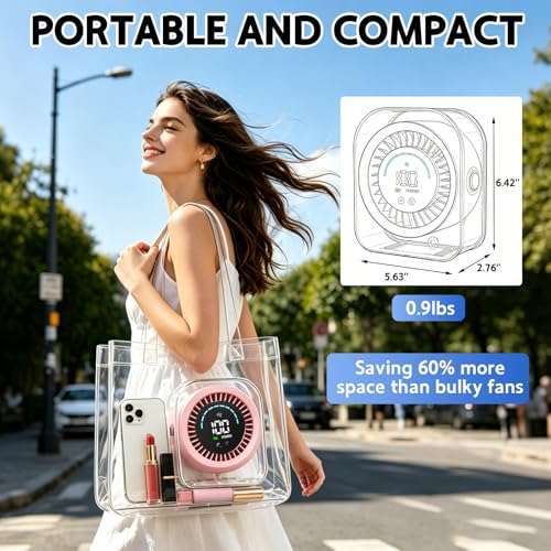Desk Fan Small Quiet, Rechargeable USB Table Fan with Turbo Airflow, 100 Speeds LED Display, 360° Rotation, Portable Battery Powered Desktop Fan for Bedroom Home Office Travel, Pink - color: Pink