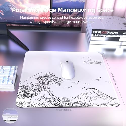 ATTACK SHARK CM05 Glass Gaming Mouse Pad,17.7x15.7 in Large Mouse Mat，Non Slip 9H Hard Mousepads,Nano-Textured Glass Surface with Improved Precision and Speed for FPS Players-Wave White - color: Wave White