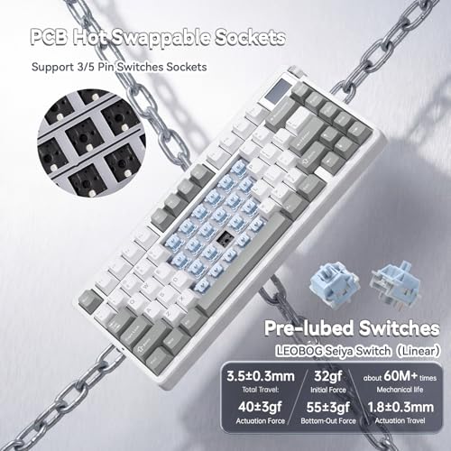 LEOBOG x Aula Nova75 Wireless Mechanical Keyboard,Creamy Computer Keyboards | Tri-mode Bluetooth/2.4GHz/USB-C,RGB Backlit,FR4 Plate,Hot Swappable Pre-lubed Switches,Programmable PBT Keycaps,8000mAh - color: Grey&White&Red