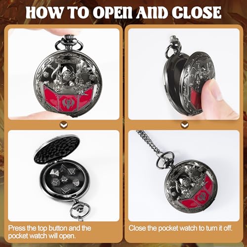 D&D Dice Set,7PCS Metal Dice for Dungeons and Dragons,Mini Dice Set with Pocket Watch Case,Role Playing Board Games Accessories (DM, Black) - color: Black, style: DM