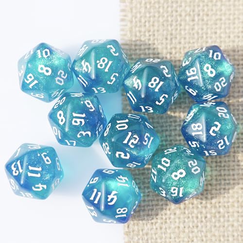 10PCs D20 Polyhedral Dice Set 22mm for DND RPG MTG Dungeons and Dragons Dice (Blue + Cyan) - color: Blue + Cyan