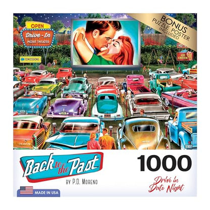 RoseArt - Back to The Past - Drive in Date Night - 1000 Piece Jigsaw Puzzle for Adults - style: Drive-In Date Night
