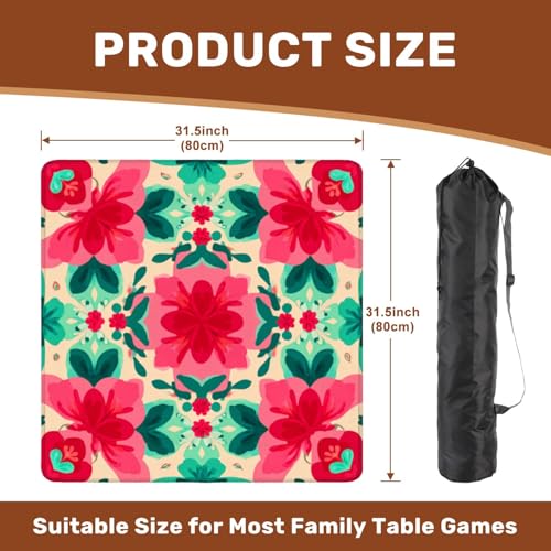 Mahjong Mat 31.5" x 31.5" Floral Vibrant Red Green Blooms Cream Non-Slip Noise Reduction Mahjong Tiles Table Cover for Dominoes Poker Card Board and Tile Games - color: Color2