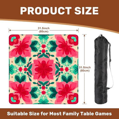 Mahjong Mat 31.5" x 31.5" Floral Vibrant Red Green Blooms Cream Non-Slip Noise Reduction Mahjong Tiles Table Cover for Dominoes Poker Card Board and Tile Games - color: Color2