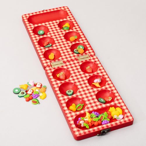 ban.do Mancala Picnic Theme Board Game for Adults, Fun Table Game with Wooden Board and 48 Fruit Shaped Resin Pieces for 2 Players (Fruit)