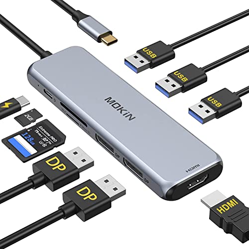 Docking Station Dual DisplayPort, MOKiN USB C Hub Dongle with 2 DP, HDMI, 3 USB A 3.0, SD & microSD Slot, PD Charging Port for MacBook/Dell XPS/Steam Deck/HP/Lenovo ThinkPad/Microsoft Surface