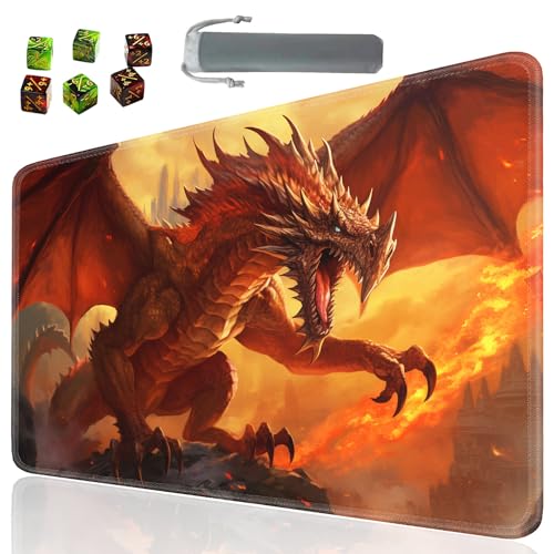 Board Game for TCG Playmat Table Mats Games Size 60X35 cm Mousepad Compatible for MTG RPG CCG Trading Card Game Play mats with 6 Dice (Playmat 7) Red Dragon 1 - color: Sotw-playmats-1-7