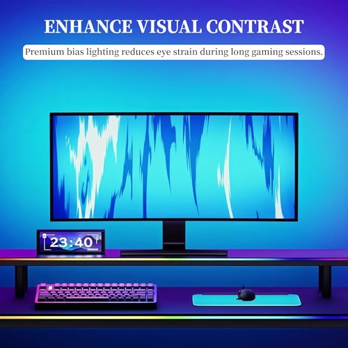 RGB Monitor Backlight for 34 Inch Ultrawide Monitors (21:9), Screen Sync Ambient Lighting Kit with Dual USB Power, Music Mode, Dynamic Gaming Lights for Curved Screens (4 Sides - 34 inch) - size: 4 Sides - 34 inch