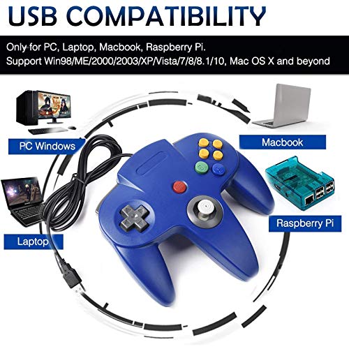 2 Pack Classic N64 Controller, miadore N64 Wired USB PC Game pad Joystick, N64 Bit USB Wired Game Stick Joy pad Controller for Windows PC MAC Linux Raspberry Pi 3 Sega Genesis (Clear Green/Blue) - color: Clear Green/Blue