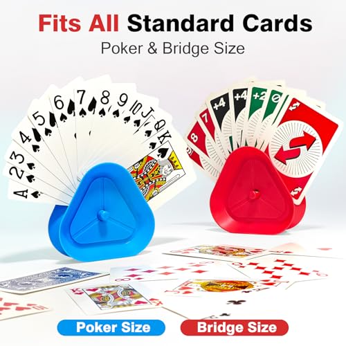 Playing Card Holders 8 Pack - Triangle Hands Free Card Holder for Kids, Adults, Seniors | Plastic Card Holders for Poker, Game Nights, Classroom Activities (4 Colors)