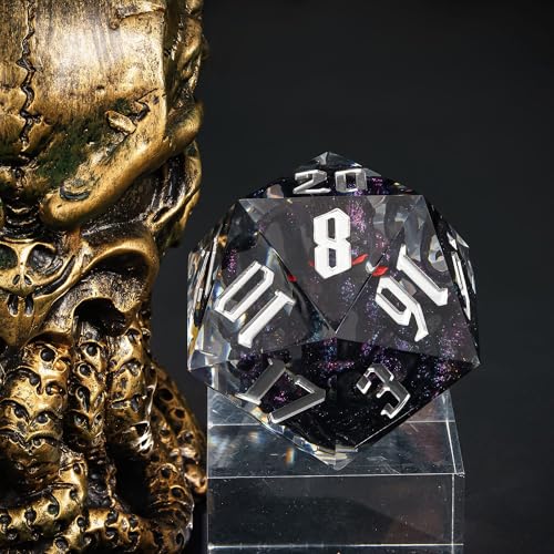 Cusdie Large D20 DND Dice 55mm with Sharp Edges, D&D 20 Sided Dice, Handmade Giant D20 for RPG, Table Games(Purple Black Octopus) - color: Purple Black Octopus