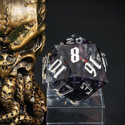 Cusdie Large D20 DND Dice 55mm with Sharp Edges, D&D 20 Sided Dice, Handmade Giant D20 for RPG, Table Games(Purple Black Octopus) - color: Purple Black Octopus