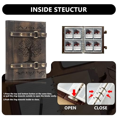 Trading Card Binder- 240 Pockets - Trading Cards Holder Card | Collectors Album Trading Card Binder with 30 Removable Sleeves For Basketball Card and Sports Card - color: x5-Tree of Life-Khaki