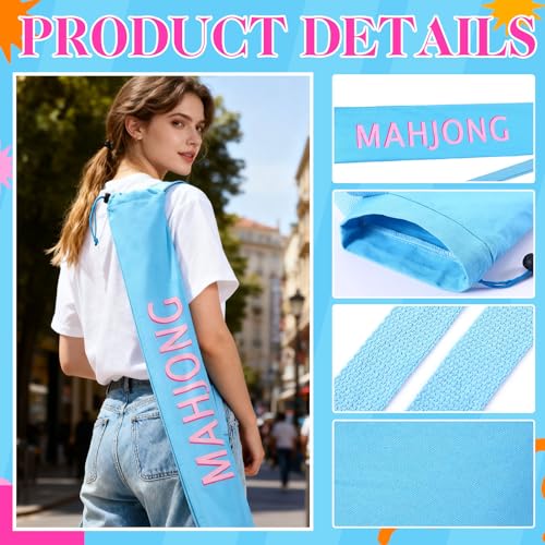 34 Inch Long Mahjong Mat Bag Cute Double Strapped Canvas Drawstring Mahjong Holder Lightweight Outdoor Carrying Bag for Board Games Travel Storage-Mat Not Include(Blue,1 Pc) - color: Blue, style: Soild