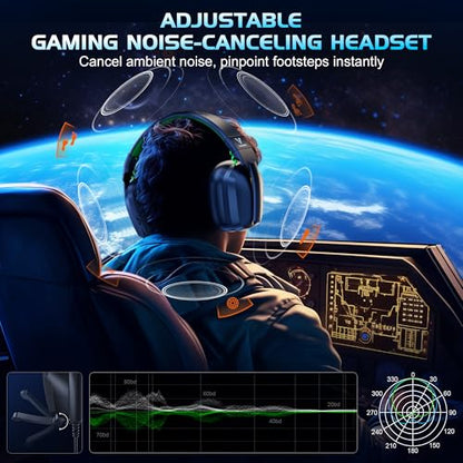 Vakedy Wired Gaming Headset for Xbox,PS5,PS4,PC,Switch, RGB 50mm Drivers | Foldable lightweight frame, plush memory foam cushions, clear chat, quick mute/volume wheel and USB-powered RGB glow - color: Phantom Green