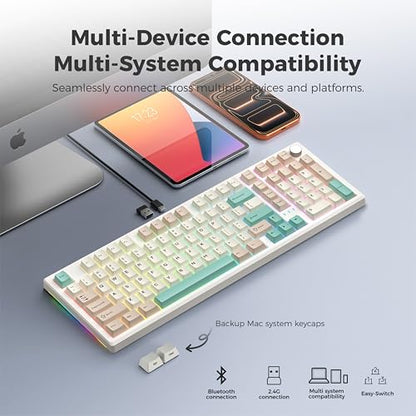 LUMI101 Wireless Mechanical Keyboard,Full-size keyboard with numeric keypad，Tri-Mode BT5.0/2.4GHz/USB-C Hot Swappable Custom Keyboard,RGB Backlit Computer Gaming Keyboards for PC/Tablet/PS/Xbox(Green) - color: Green