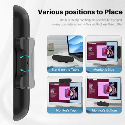 LXTNFU Computer Speakers for Desktop Monitor,Single Speakers for Desktop PC,Laptop Speaker with Loud Sound,Volume Control Easily Clamps to Monitors(USB-C to USB Adapter Included) (Black) | Loud Stereo Sound,Rich Bass, Easy Clip-On for Monitor, 3-Button Vo